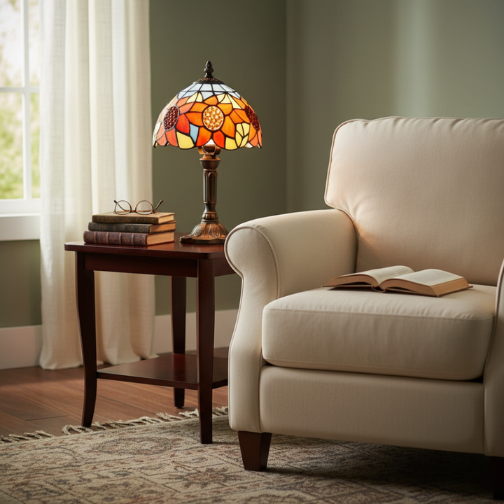 SOLELIA | VINTAGE GLASS LAMP WITH SUNFLOWER