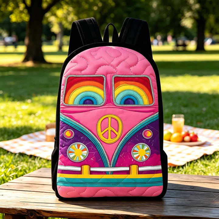 Hippie Van Quilted Backpack With Black Strap QV01